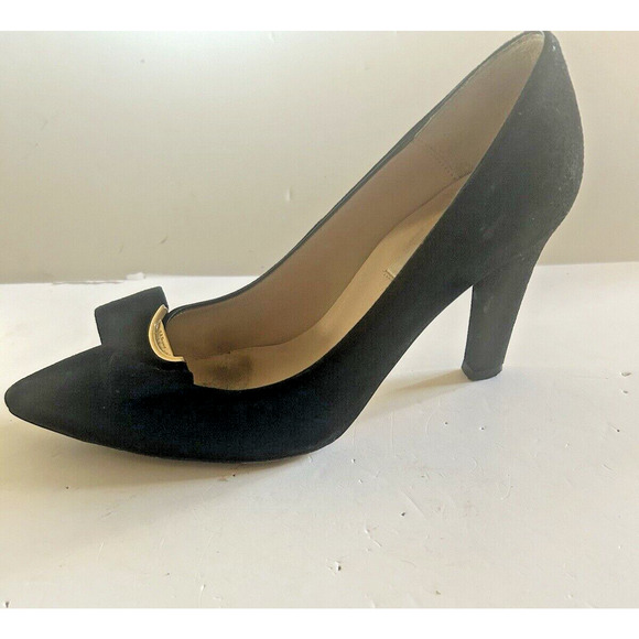 L.K. BENNETT Black Suede Court Shoes Pumps Bow Detail Size 38.5 US 7.5 Beautiful - Picture 10 of 12